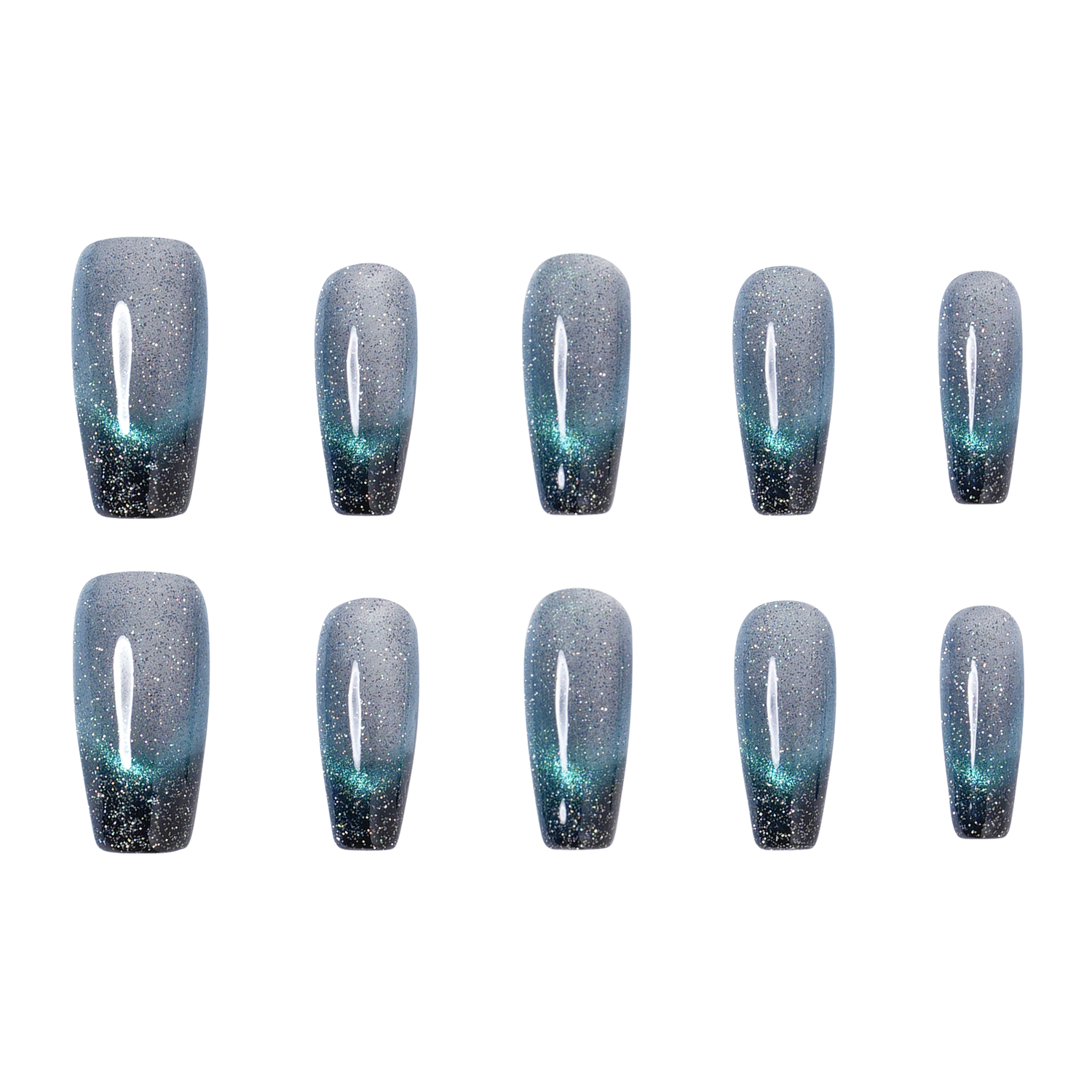 Midnight Current - Medium Coffin Press-On Nails