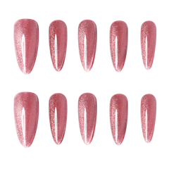 Medium almond press-on nails in vivid crimson red by 3H Nails, showcasing glossy, stylish nail design.
