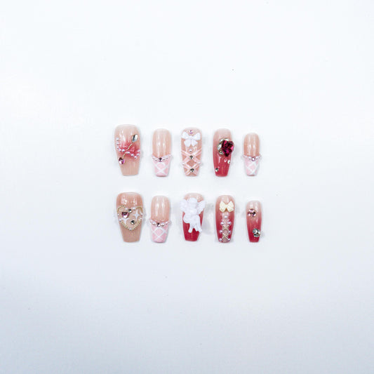3H Premium hand made press on nails-Rose Petal Romance