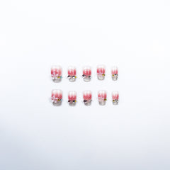 3H Luxury Handmade Press-on Nails - Pink Flower Sparkle - 3H Nails