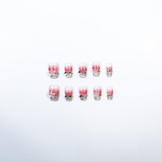 3H Luxury Handmade Press-on Nails - Pink Flower Sparkle
